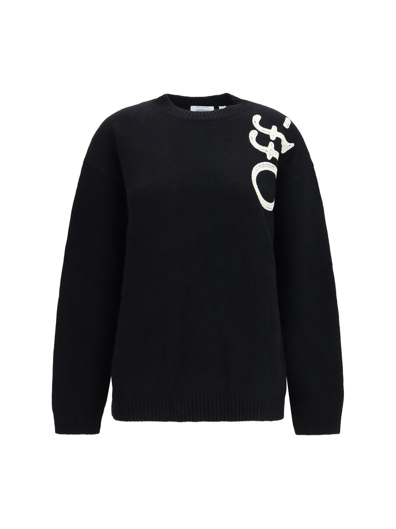 Off-white Off-white Vertical Bookish Crewneck Sweater Black Ivory - World Class Fashion