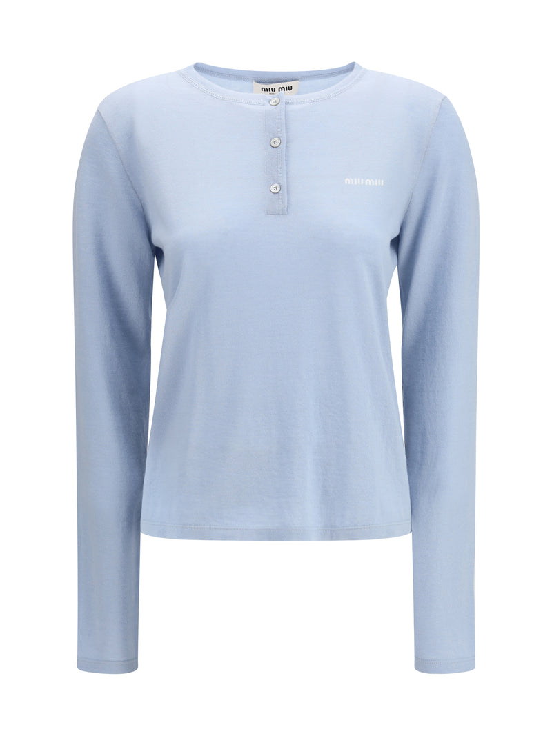 Miu Miu Miu Miu Cashmere Henley T-shirt Cielo - World Class Fashion