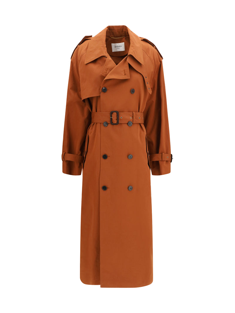 Saint Laurent Saint Laurent Belted Double-breasted Coat Coffee - World Class Fashion