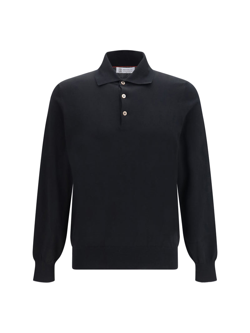 Brunello Cucinelli Brunello Cucinelli Long Sleeve Cotton Polo Black/Grey - World Class Fashion
