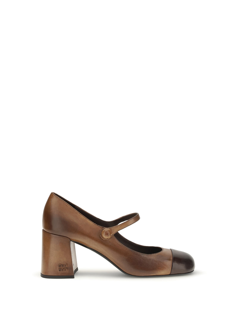 Miu Miu Miu Miu Leather Mary Jane Ballerinas Cognac - World Class Fashion