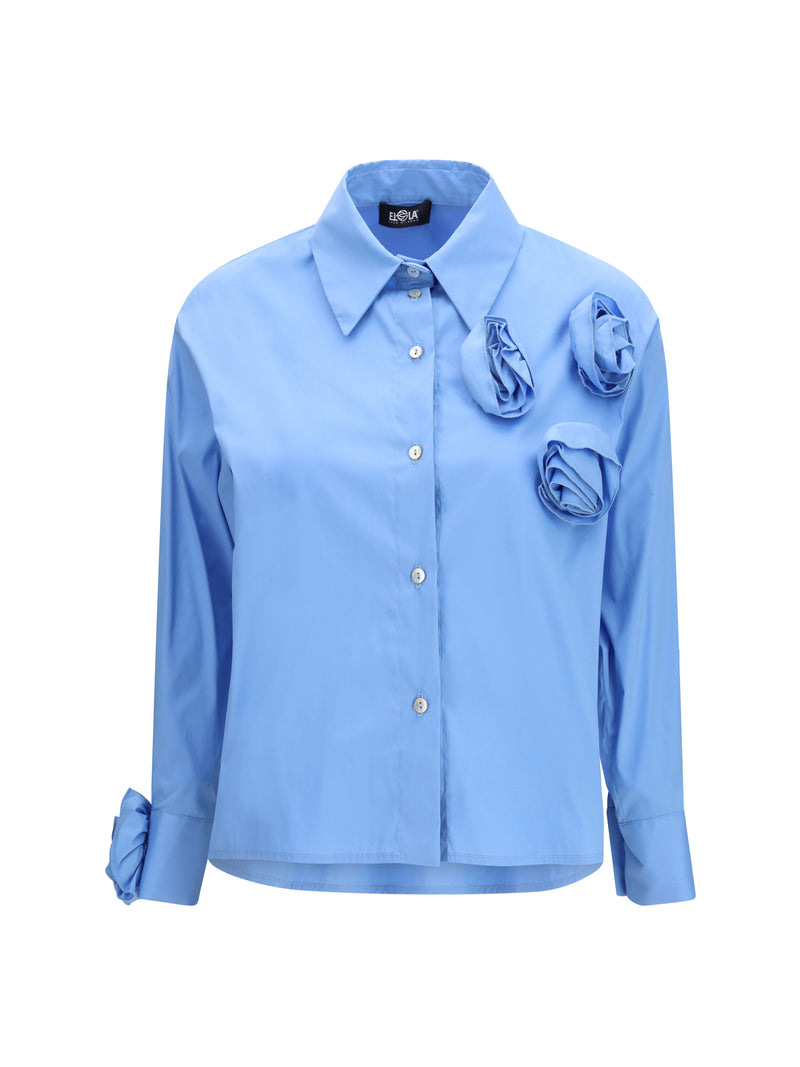 Ella Ella Shirt with Appliqué Roses Azzurro - World Class Fashion