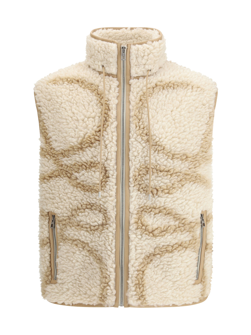 Loewe Loewe Jacquard Fleece Gilet Beige/Khaki Green - World Class Fashion