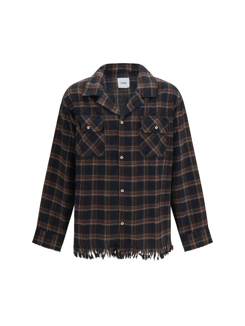 Found Found Raw-cut Fringe Plaid Shirt Navy - World Class Fashion