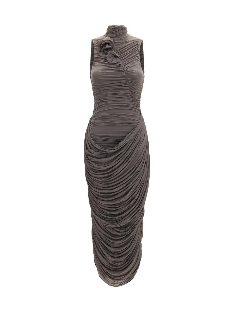 Magda Butrym Magda Butrym Draped High-neck Midi Dress Brown - World Class Fashion