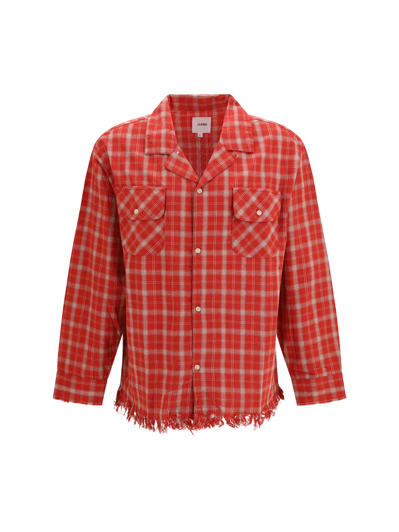 Found Found Raw-cut Fringe Plaid Shirt Red - World Class Fashion