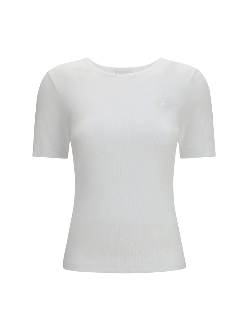 Ganni Ganni Ribbed Cotton T-shirt White - World Class Fashion
