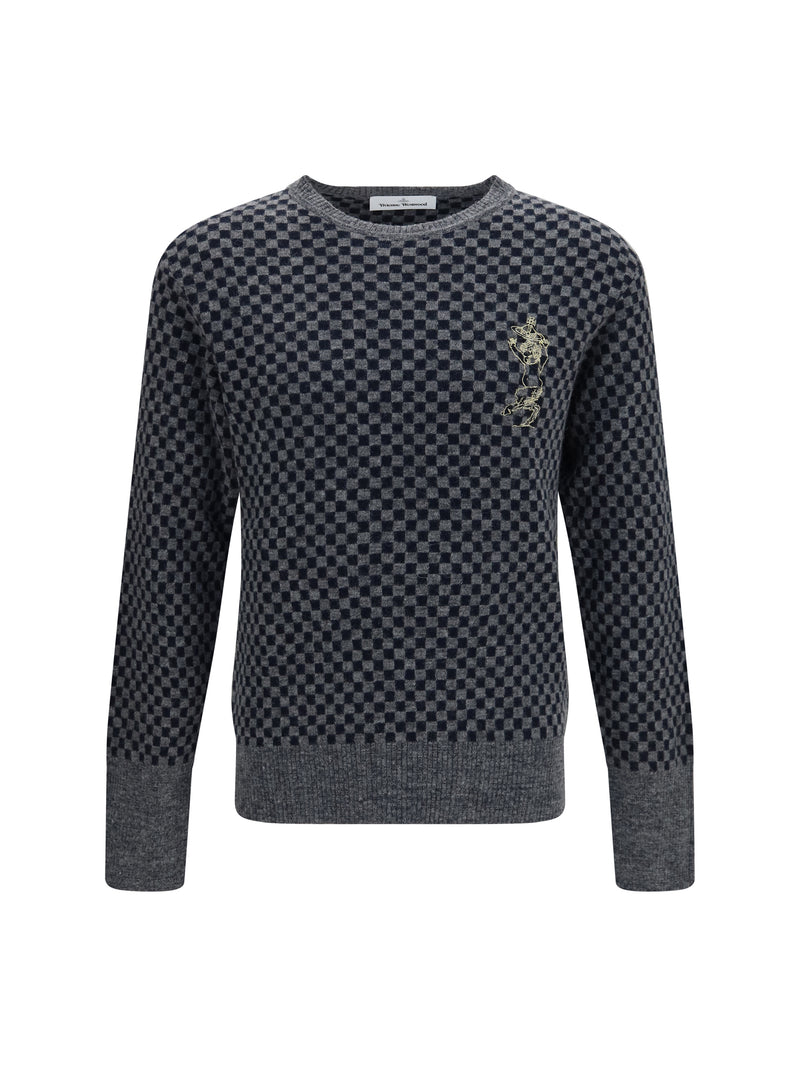 Vivienne Westwood Vivienne Westwood Checkmate Alpaca Sweater Grey/Navy - World Class Fashion