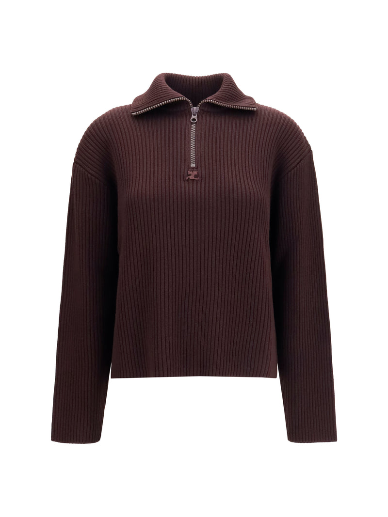 Courrèges Courrèges Ribbed Zip Sweater Burnt Red - World Class Fashion