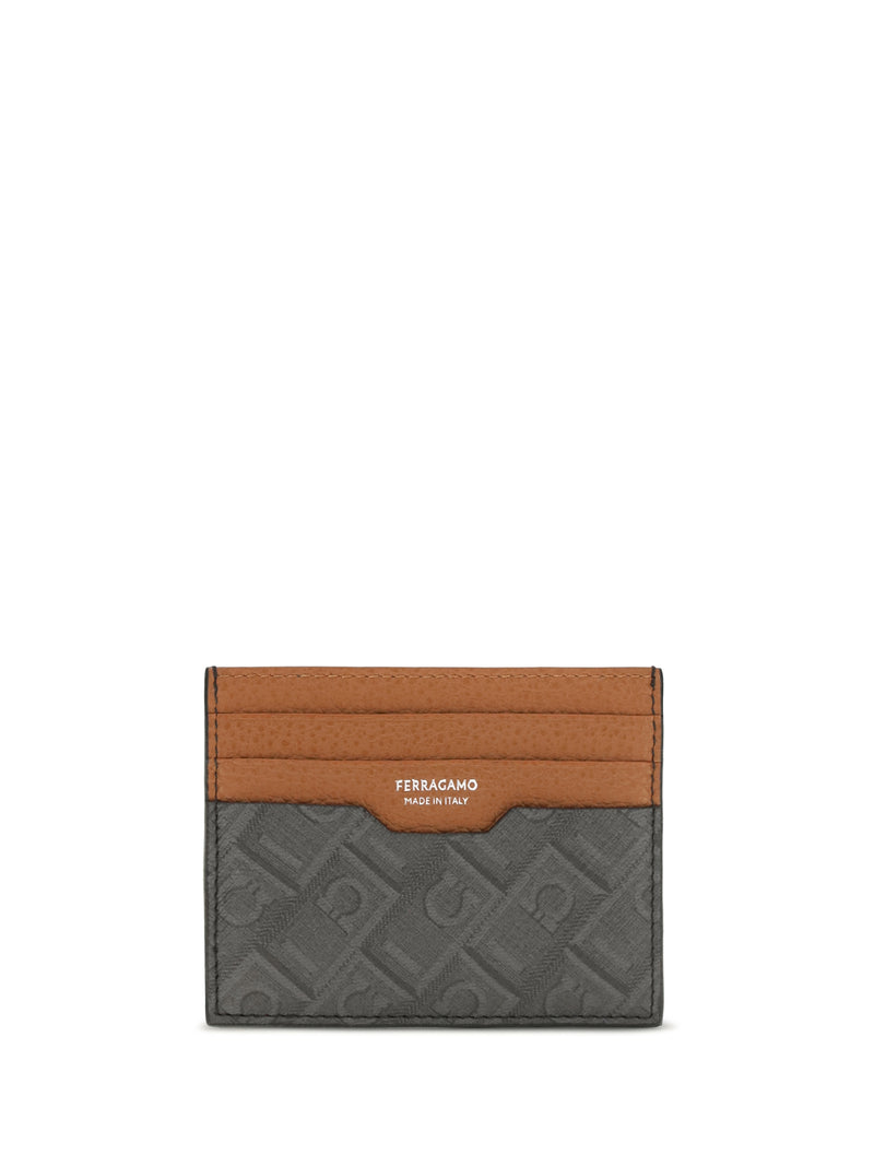 Ferragamo Ferragamo Monogram Leather Cardholder Grey Patterned Dark - World Class Fashion