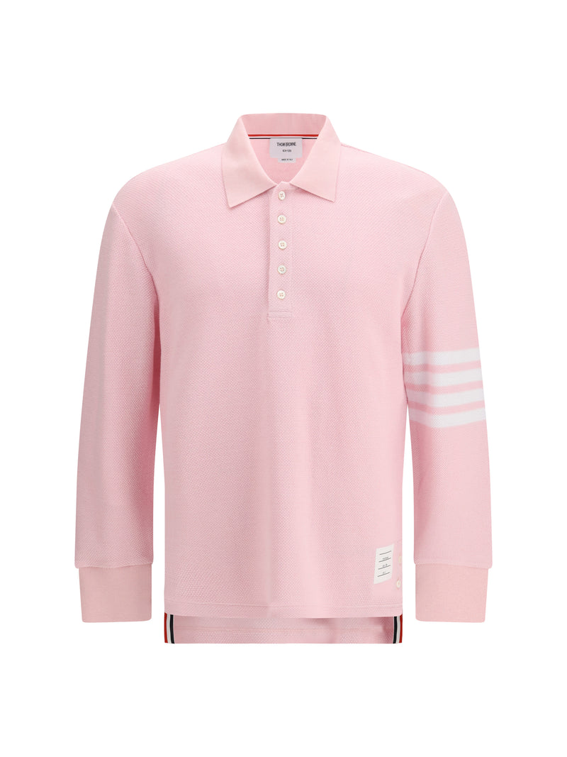 Thom Browne Thom Browne Piqué Long-sleeve Polo Light Pink - World Class Fashion