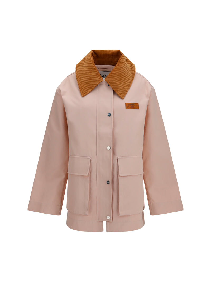 Ganni Ganni Twill Jacket with Suede Details Primrose Pink - World Class Fashion