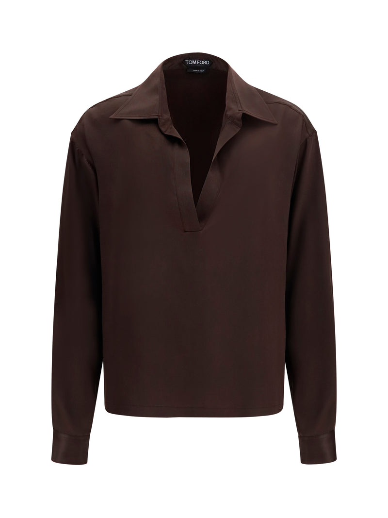 Tom Ford Tom Ford Deep V-neck Silk Shirt Espresso - World Class Fashion