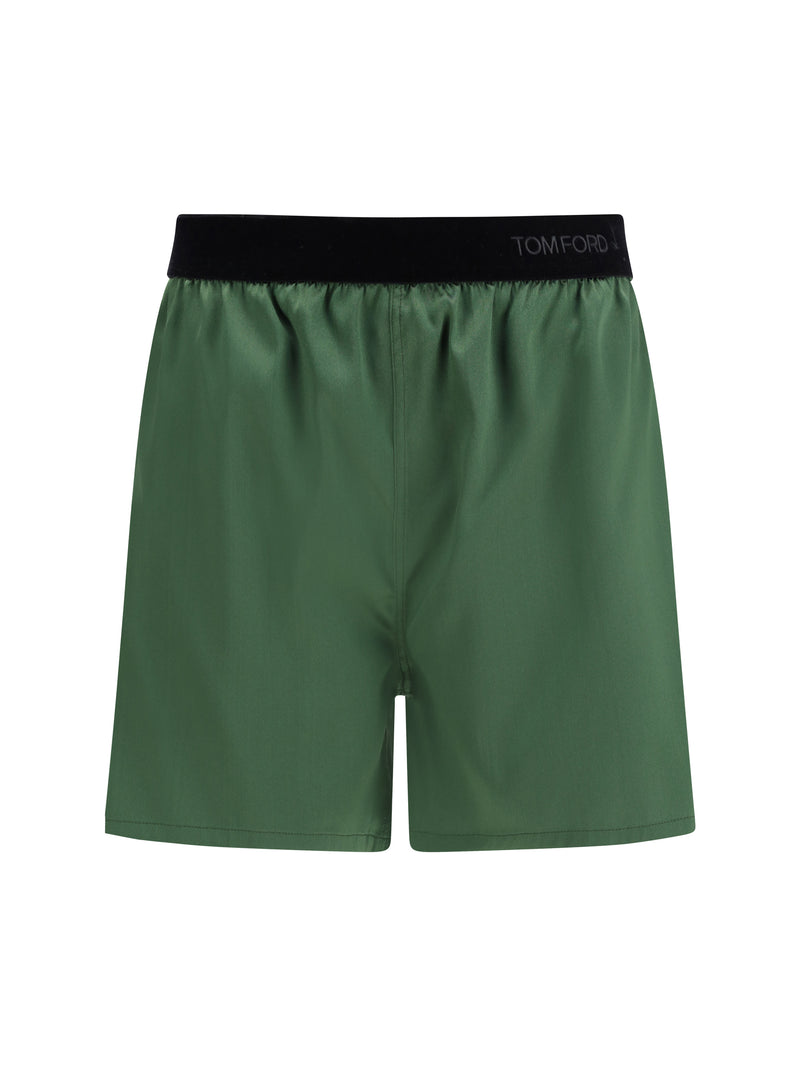Tom Ford Tom Ford Stretch Silk Satin PJ Shorts Moss Green - World Class Fashion
