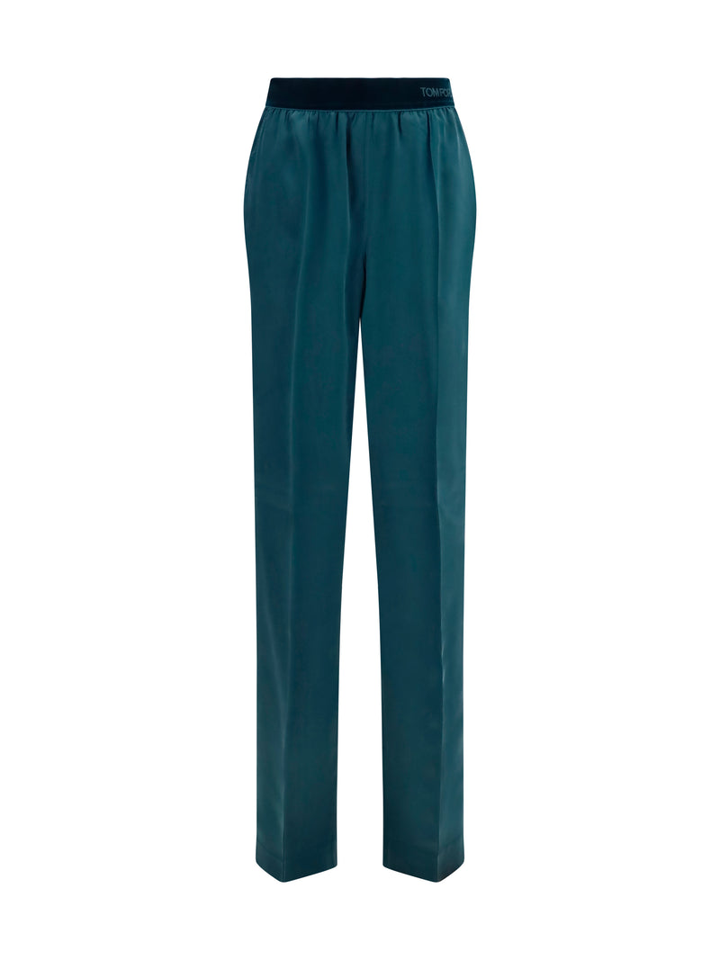 Tom Ford Tom Ford Stretch Silk Satin Pants Teal - World Class Fashion