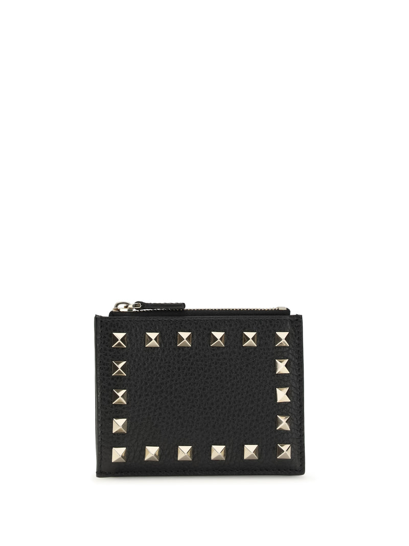 Valentino Garavani Valentino Garavani Rockstud Zip Card Holder Nero - World Class Fashion