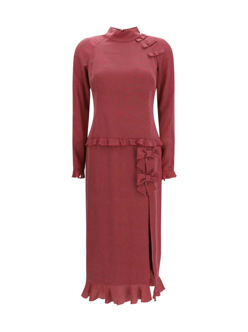 Alessandra Rich Alessandra Rich Silk Polka-dot Midi Dress Bordeaux-White - World Class Fashion