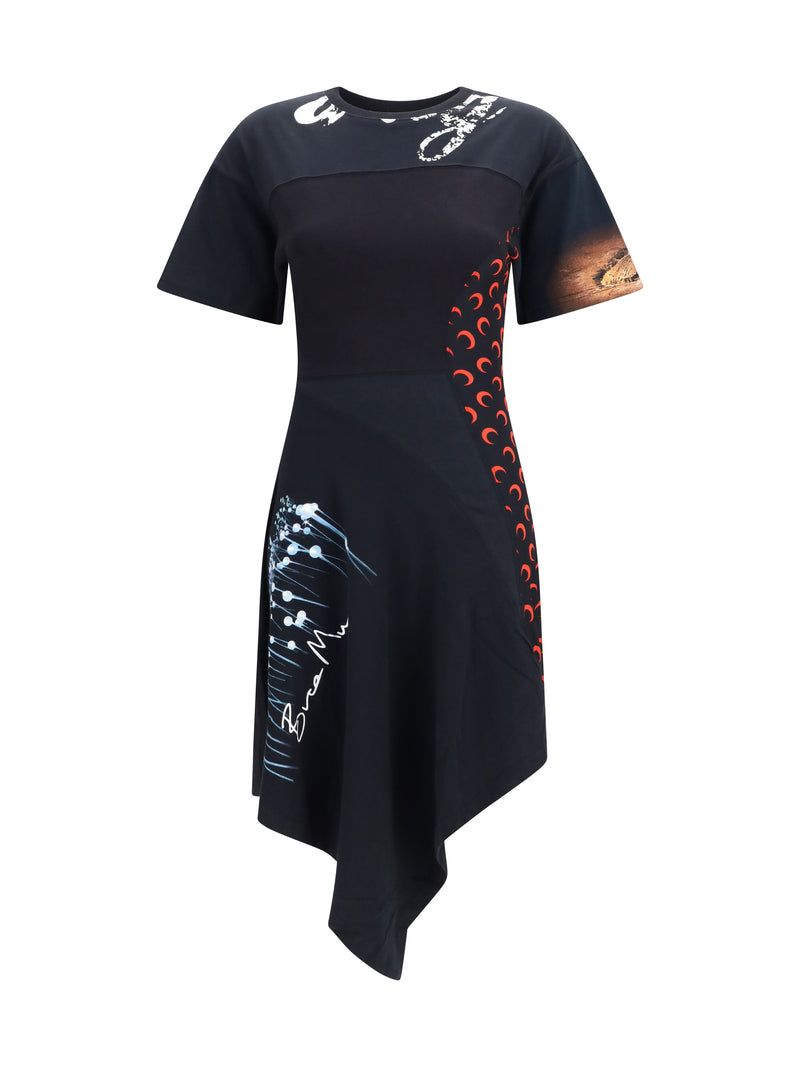 Marine Serre Marine Serre Asymmetric Recycled Jersey Dress Black/Red - World Class Fashion