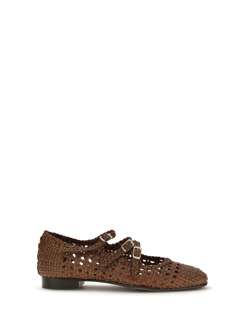Carel Paris Carel Paris Woven Leather Mary Jane Ballerinas Cognac - World Class Fashion