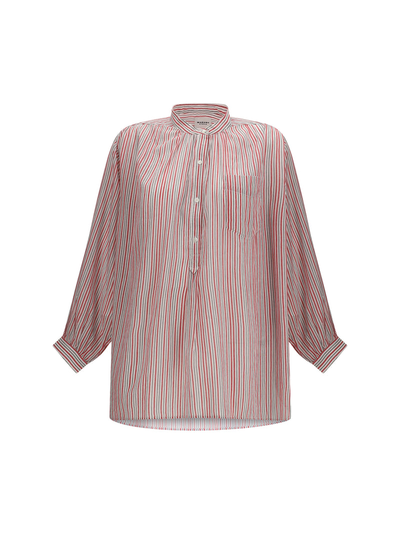 Marant Étoile Marant Étoile Sapha Striped Cotton Voile Shirt Ecru/Red - World Class Fashion