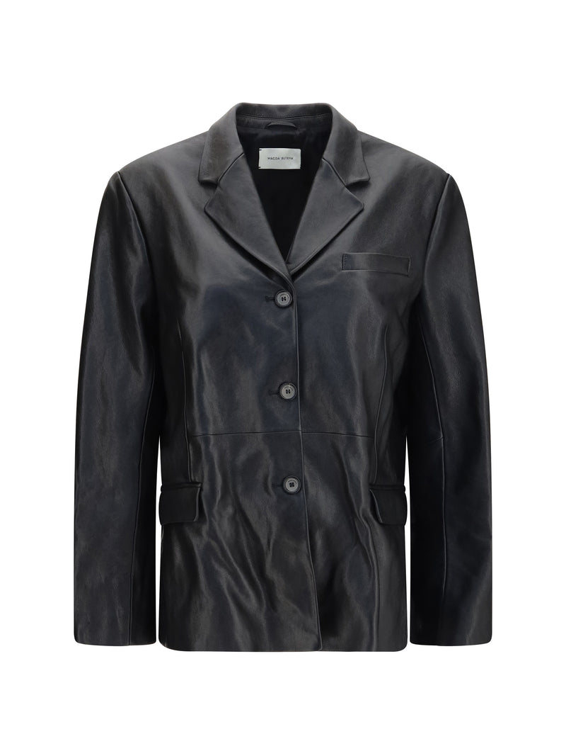Magda Butrym Magda Butrym Leather Blazer Jacket Black Women - World Class Fashion