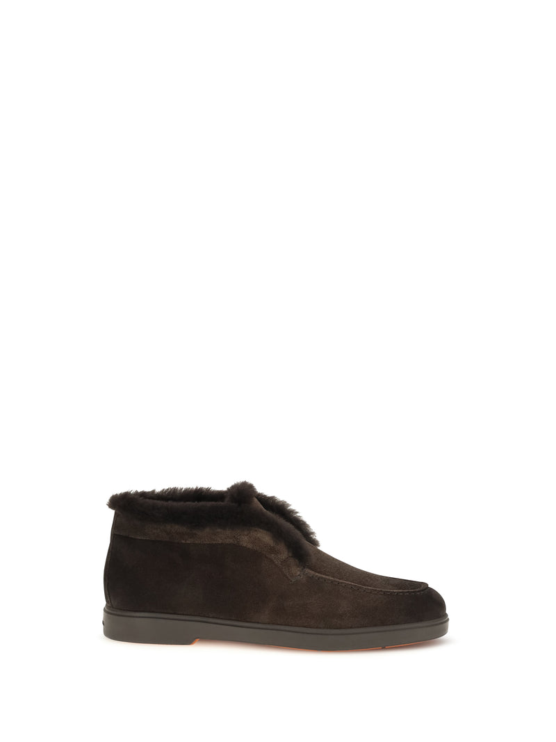 Santoni Santoni Suede Shearling Ankle Boots Dark Brown - World Class Fashion
