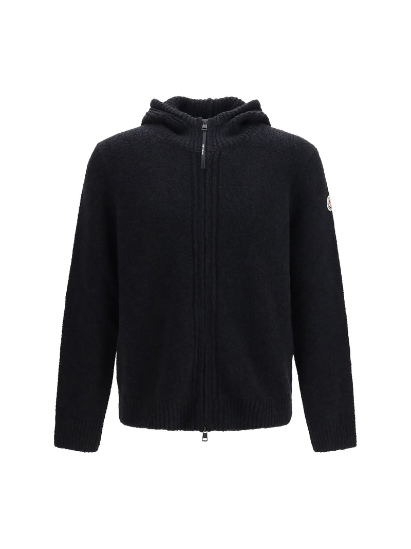 Moncler Moncler Bouclé Wool Blend Zip Hoodie Black Men - World Class Fashion