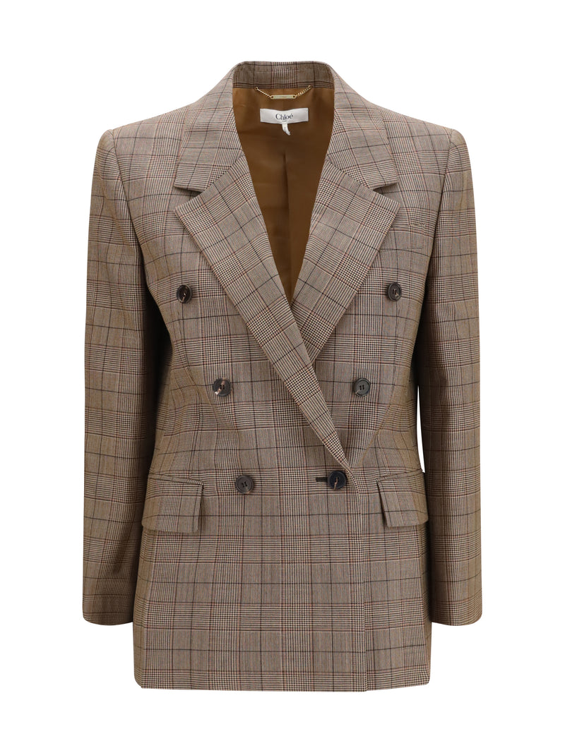 Chloe Chloé Checked Double-breasted Blazer Brown Beige - World Class Fashion