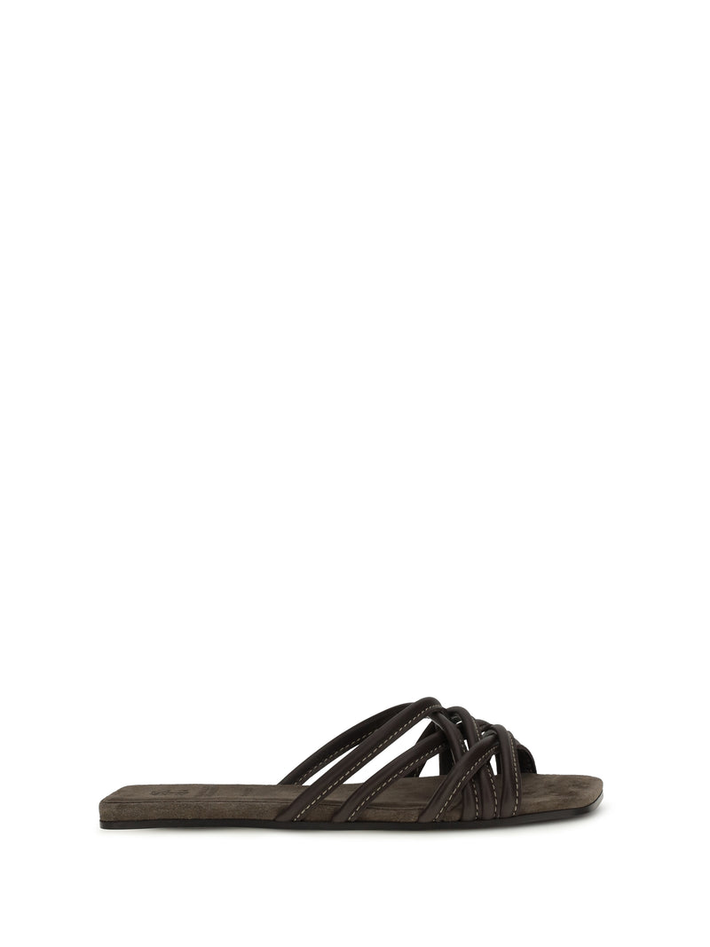 Brunello Cucinelli Brunello Cucinelli Flat Leather Sandals Testa Moro - World Class Fashion