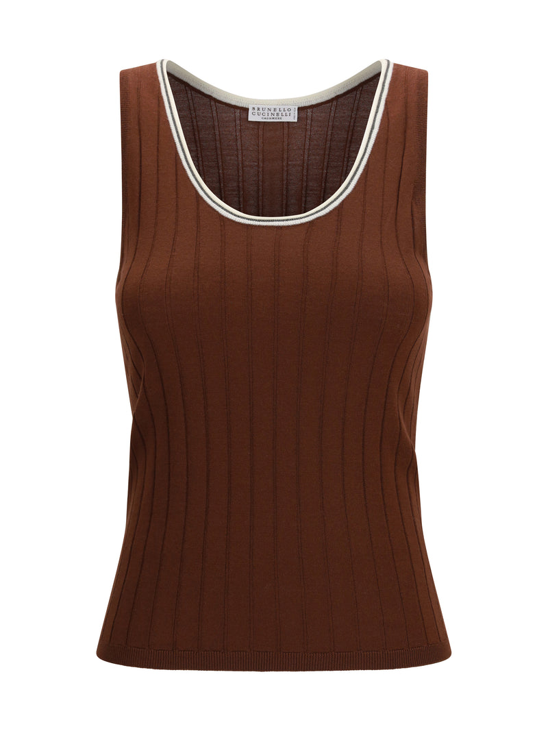 Brunello Cucinelli Brunello Cucinelli Ribbed Jersey Top Mulberry+Panama - World Class Fashion