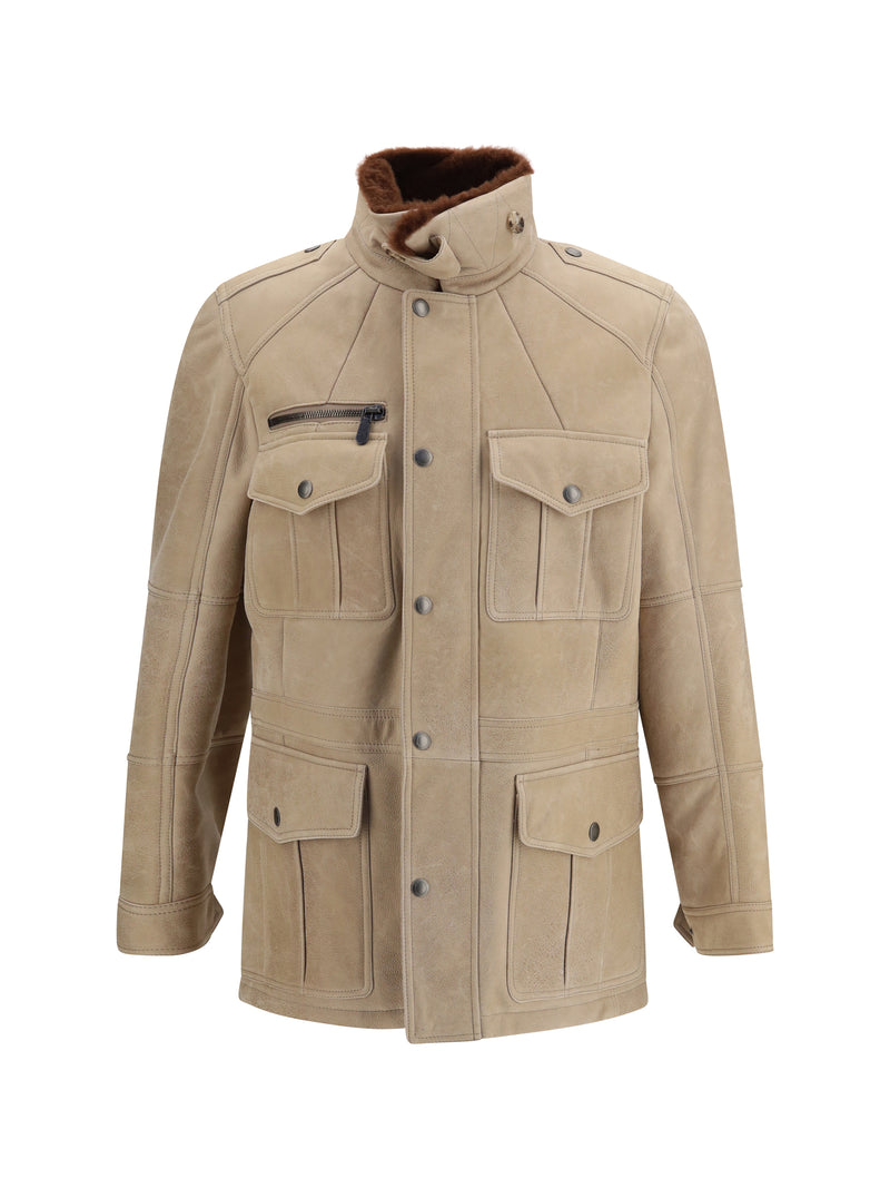 Brunello Cucinelli Brunello Cucinelli Waxed Shearling Safari Jacket Brown - World Class Fashion