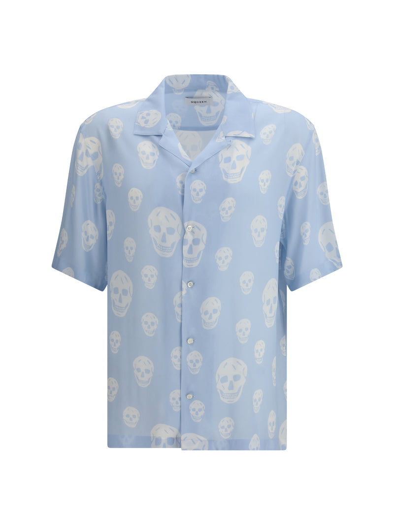 Alexander McQueen Alexander McQueen Skull-printed Hawaiian Shirt Ice Blue - World Class Fashion