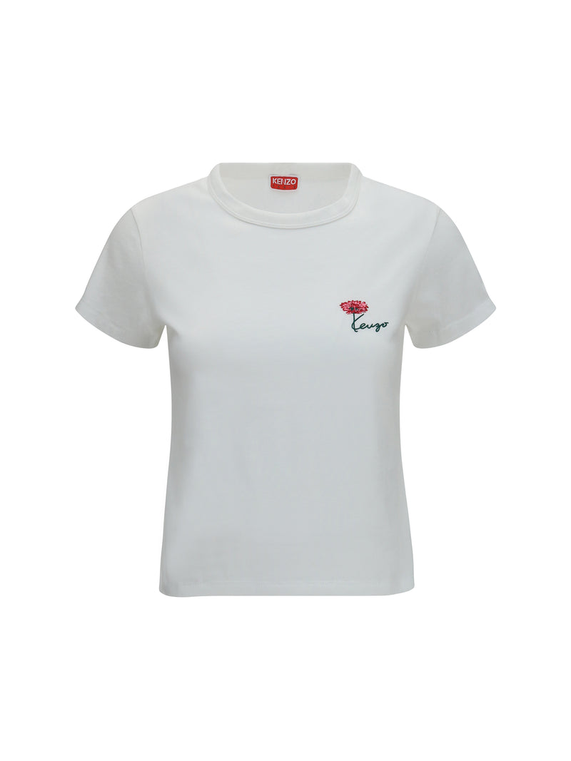 Kenzo Kenzo Tulip Embroidered Cotton T-shirt Off White - World Class Fashion