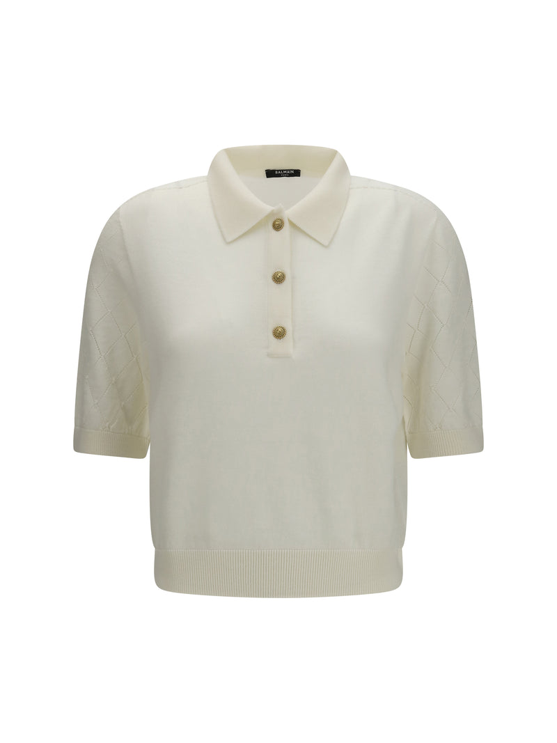 Balmain Polo Balmain de Lana con Botones Vintage Blanco - World Class Fashion