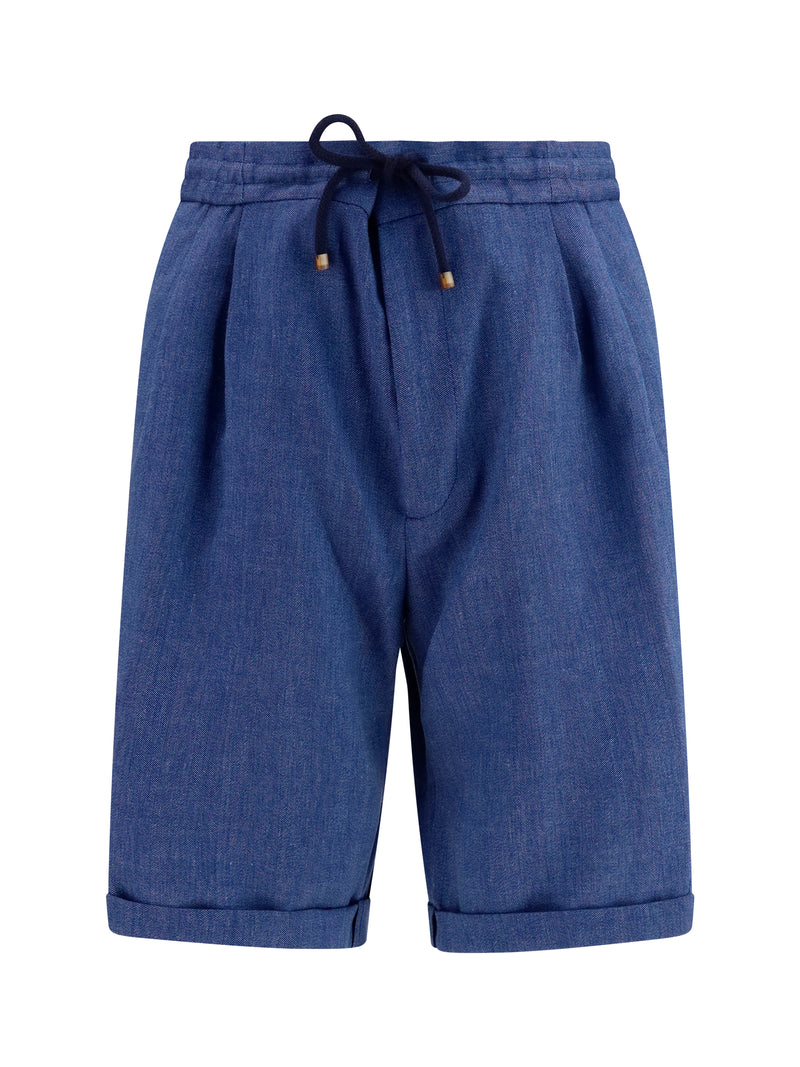Brunello Cucinelli Brunello Cucinelli Linen And Virgin Wool Chevron Bermuda Shorts - World Class Fashion