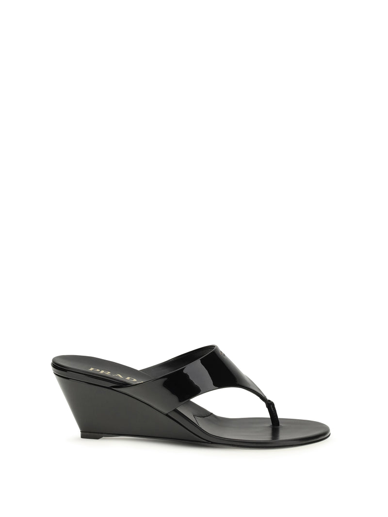 Prada Prada Leather Thong Sandals Nero Women - World Class Fashion