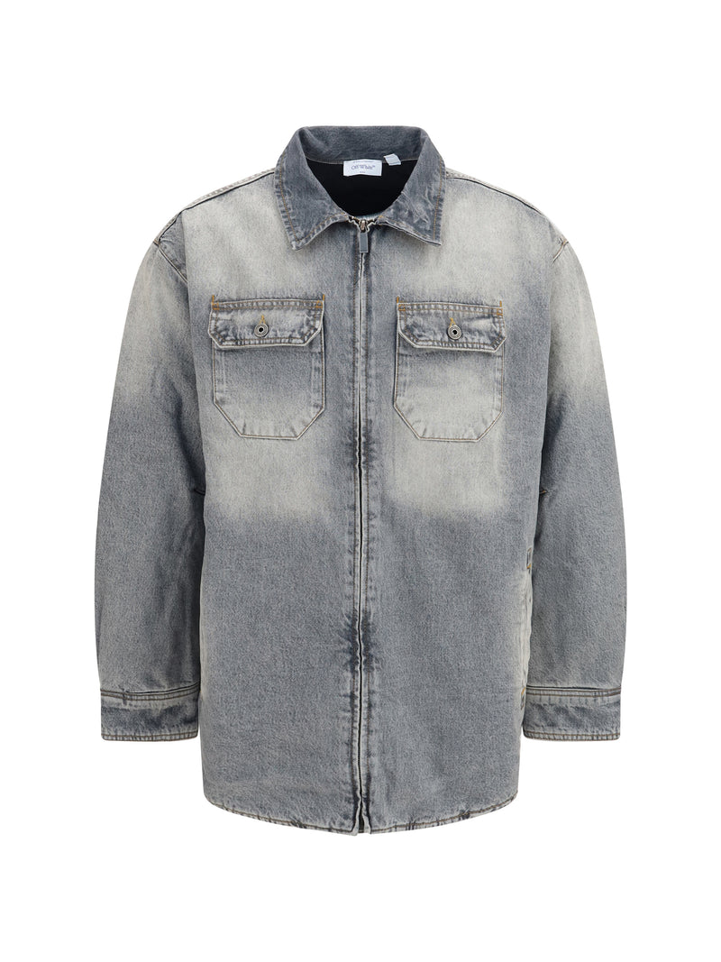 Off-white Off-white Oversized Workwear Denim Shirt Sun Faded Grey - World Class Fashion