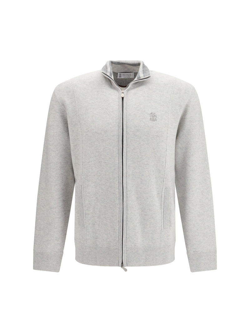 Brunello Cucinelli Brunello Cucinelli Double Cashmere Cardigan Zip Logo Beige - World Class Fashion