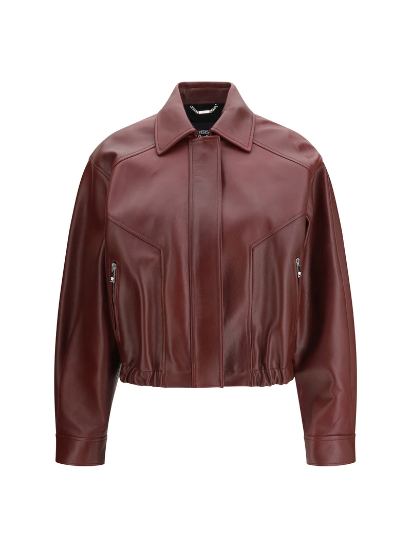 Versace Chaqueta de cuero Versace burdeos oscuro - World Class Fashion