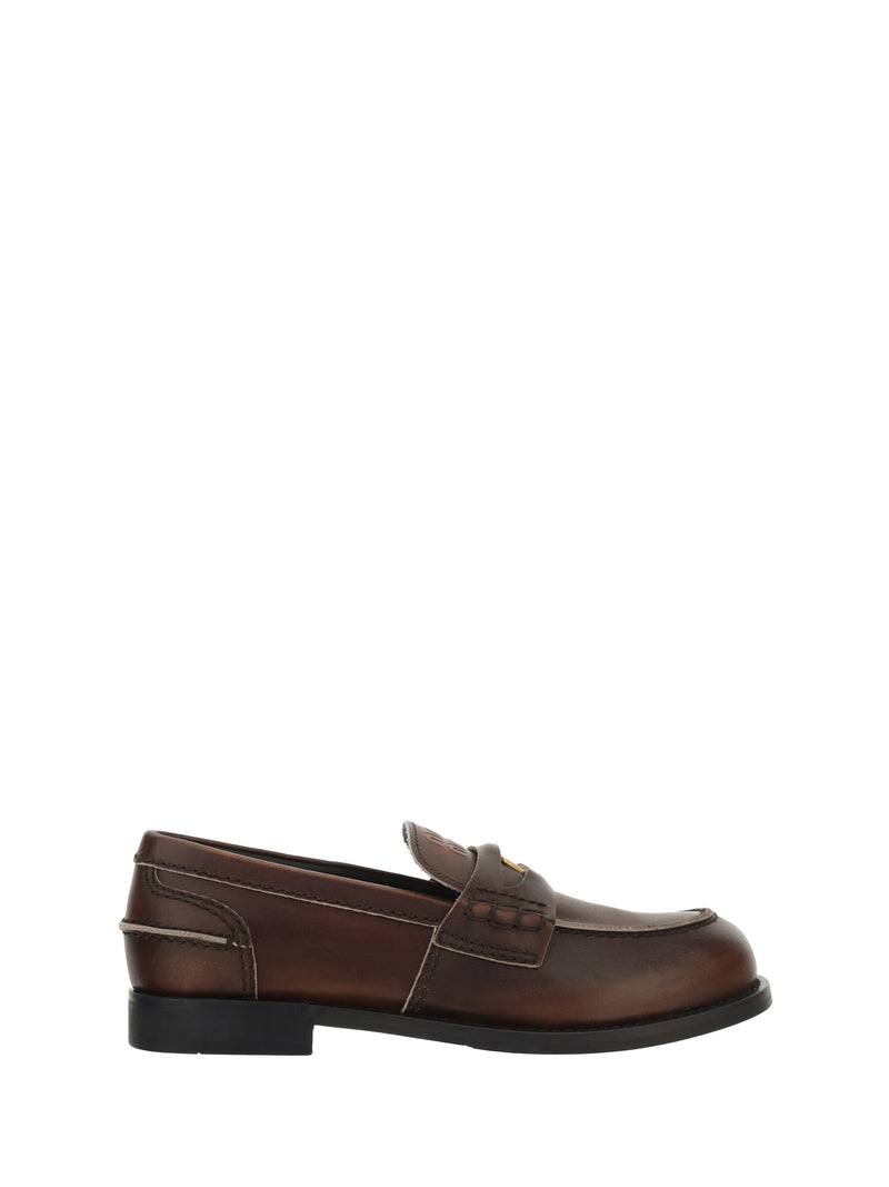 Miu Miu Miu Miu Leather Loafers Ebano Women - World Class Fashion