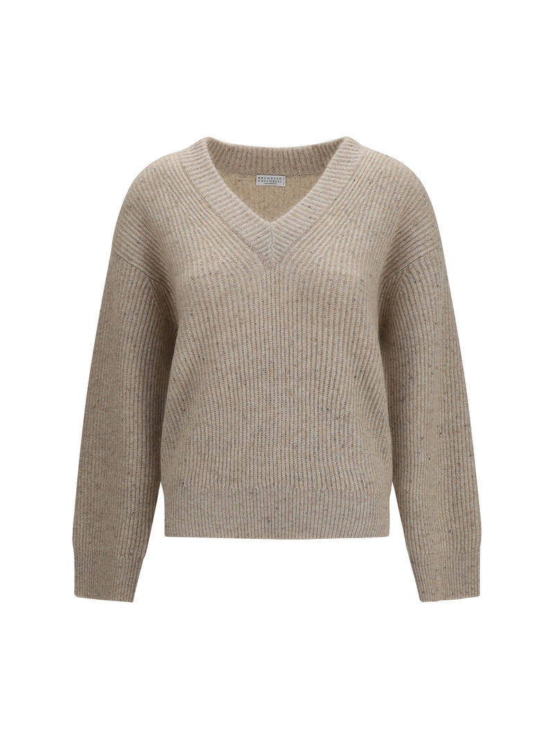 Brunello Cucinelli Brunello Cucinelli Cashmere Mohair V-neck Sweater Seashell - World Class Fashion