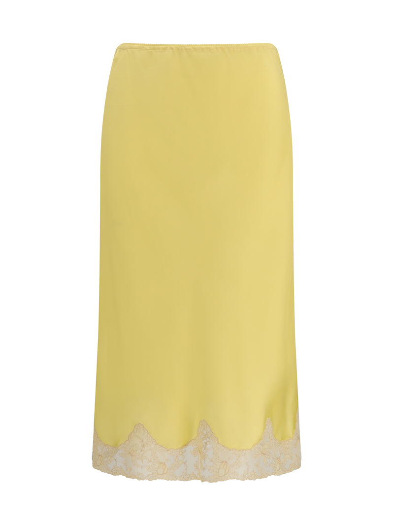 Saint Laurent Saint Laurent Satin Midi Skirt With Lace Inserts - World Class Fashion