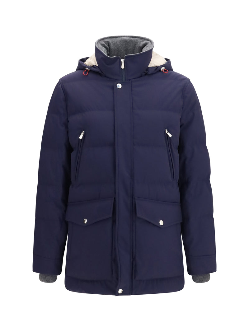 Brunello Cucinelli Brunello Cucinelli Nylon Hooded Jacket Cobalt/Grey - World Class Fashion