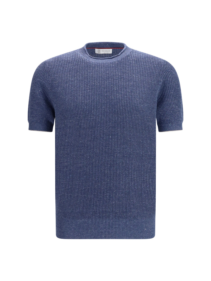 Brunello Cucinelli Brunello Cucinelli Cotton Linen Knit T-shirt Denim+Spago - World Class Fashion