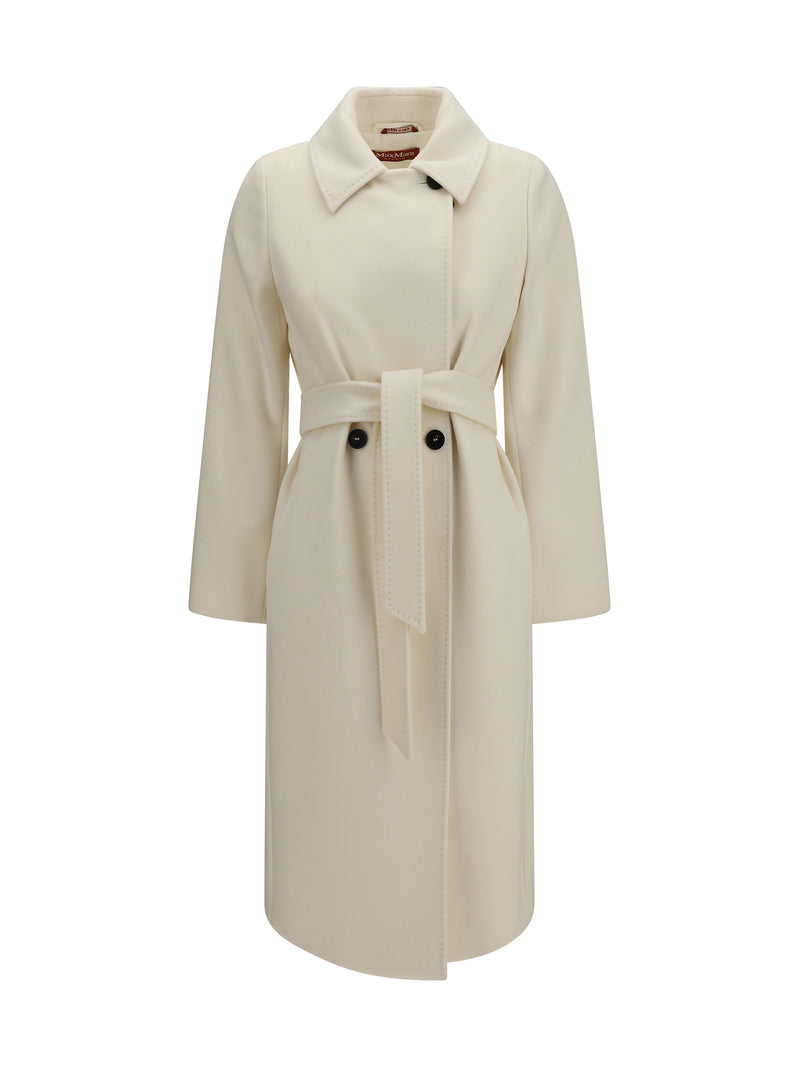 Max Mara Studio Max Mara Studio Double Breasted Wool Coat White - World Class Fashion