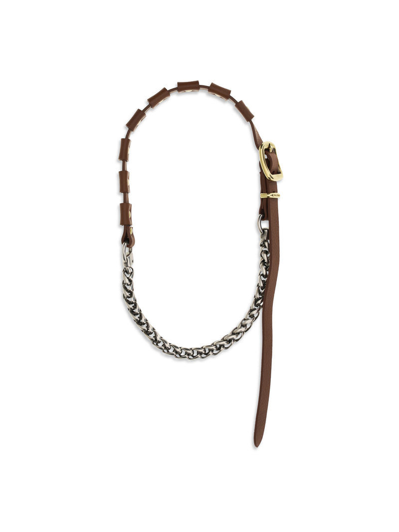 Miu Miu Miu Miu Leather Necklace Tobacco Silver Women - World Class Fashion