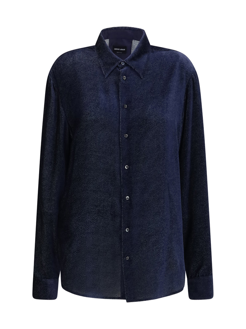 Giorgio Armani Giorgio Armani Silk Blend Velvet Twill Shirt Peacoat - World Class Fashion