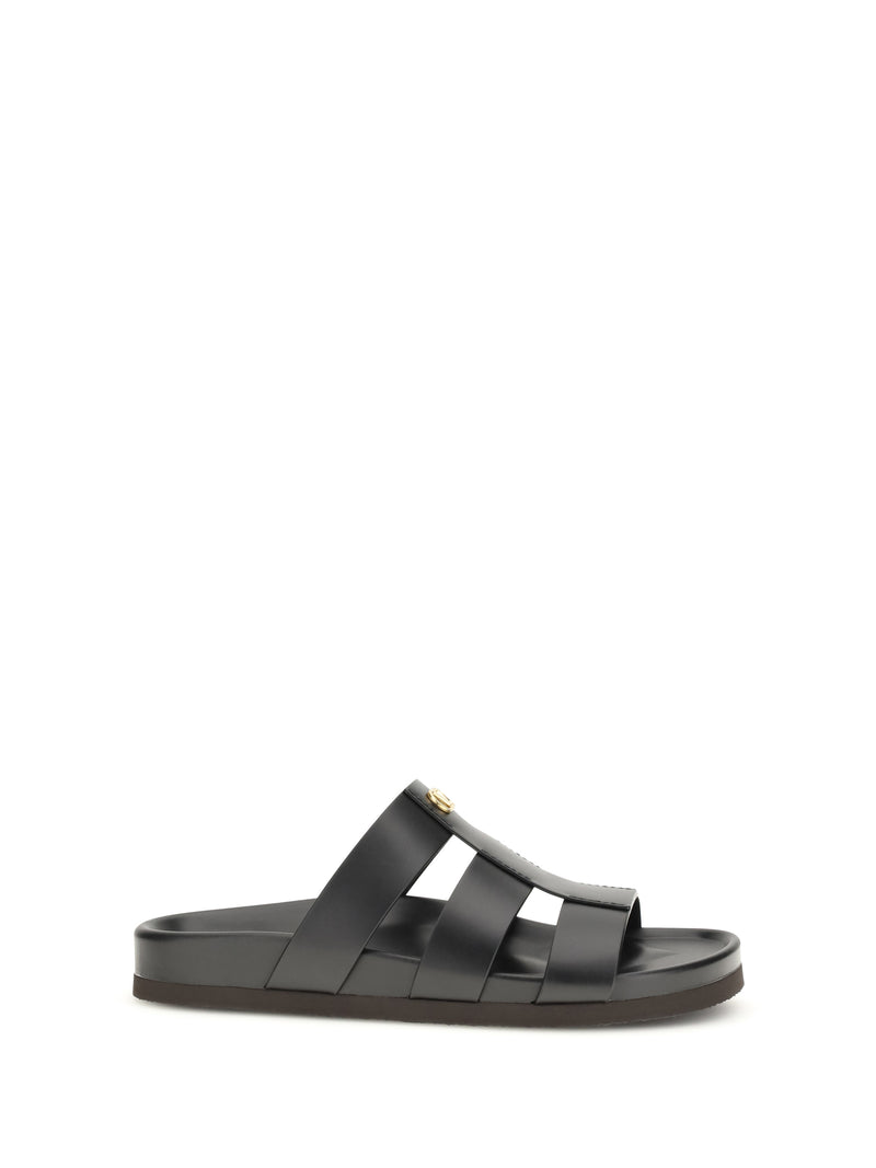 Valentino Garavani Valentino Garavani Studshield Leather Slide Sandals Nero - World Class Fashion