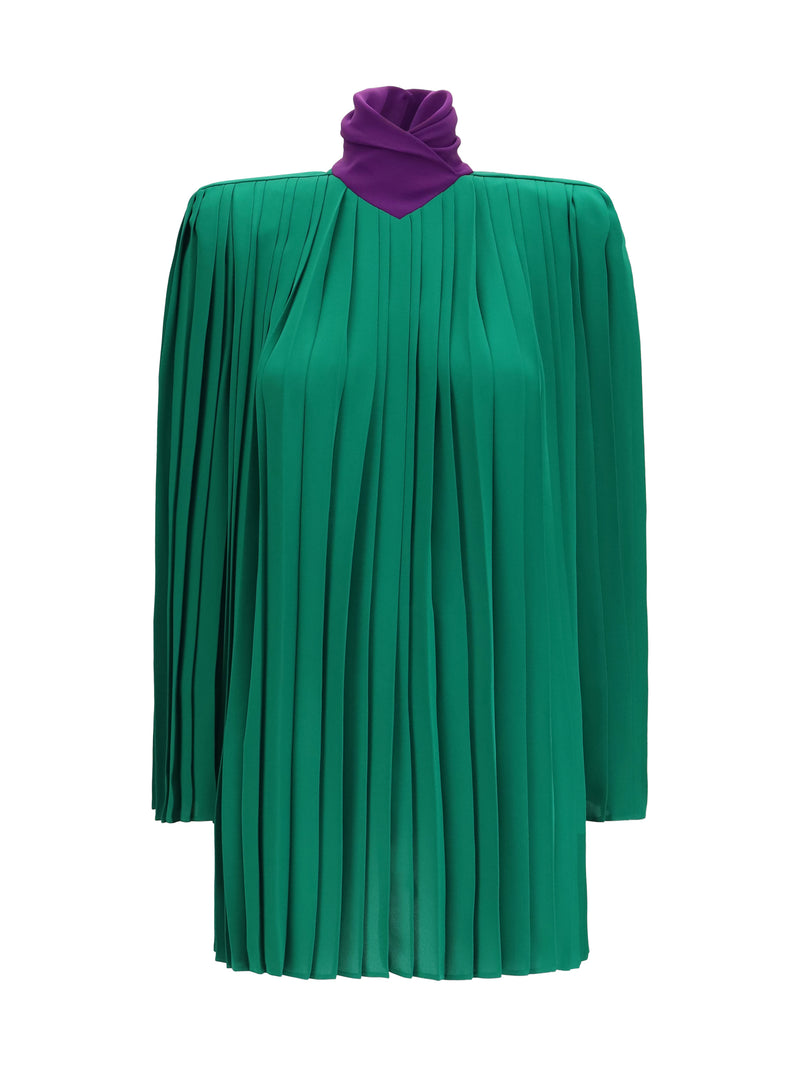Valentino Valentino Pleated Georgette Top Antic Green/Purple Orchid - World Class Fashion