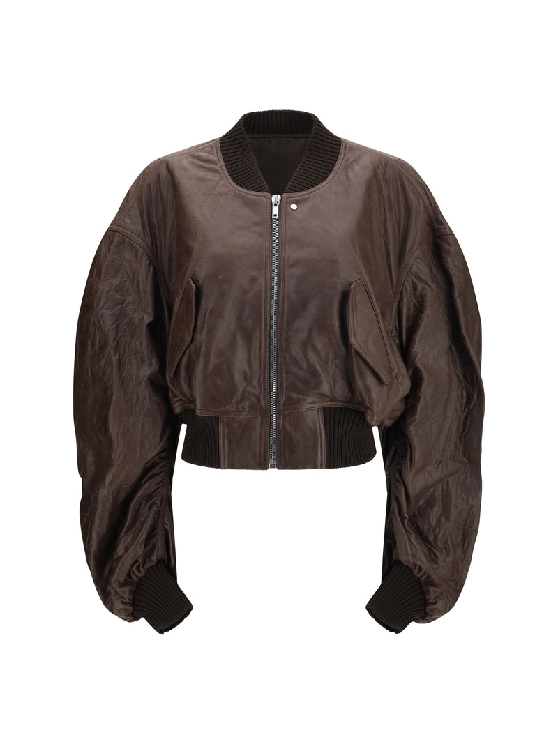 Rick Owens Rick Owens Cropped Leather Bomber Jacket Brown - World Class Fashion
